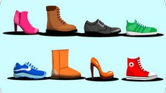 cartoon of a row of shoes. shoe shops in Northamptonshire