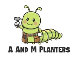 cartoon of a caterpillar, logo for A and M Planters, garden centres in Northampton