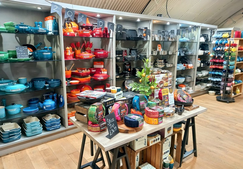 an internal shot of the shelves in Abraxas cookshop in Northampton. Showing cookware for sale.