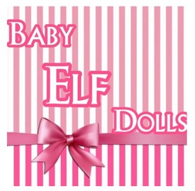 logo for Baby Elf Dolls Daventry Northamptonshire. Pink writing on a white background. 