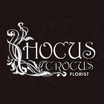 logo forHocus Crocus florist in Northampton. White writing on a black background