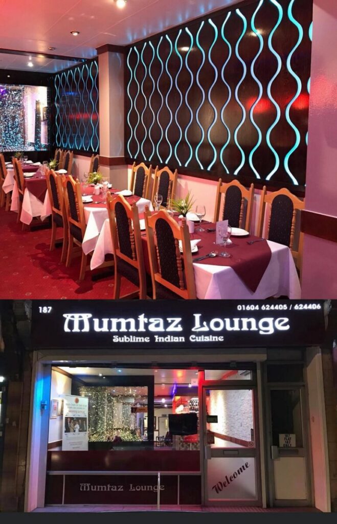 inside an Indian restaurant with several tables and soft lighting, Mumtaz lounge, Indian restaurant, Kettering road, Northampton