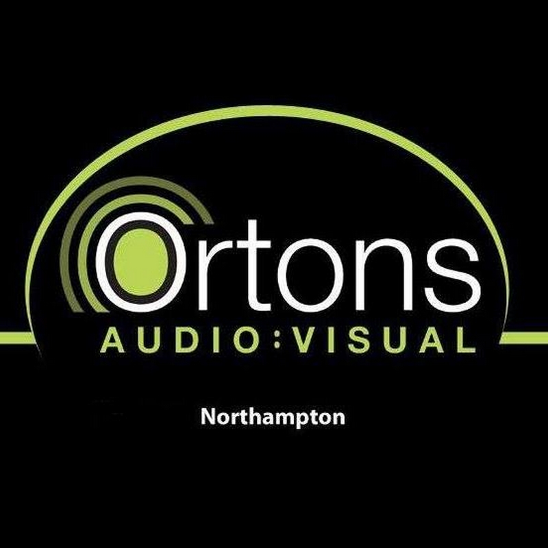 logo for Ortons audio visual, white writing on a black background. Televisions in Northampton.