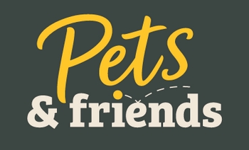 logo for Pet shop in Corby, orange writing on a grey background