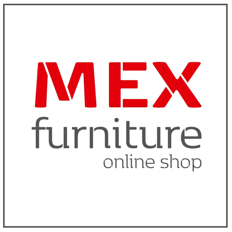 a logo saying Mex furniture with red and grey writing