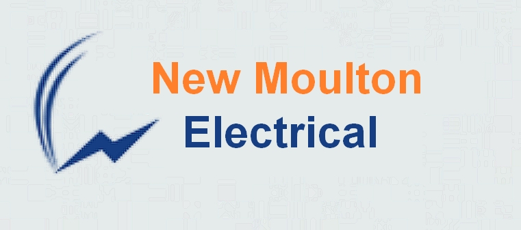 a logo with orange writing on a light blue background. Electricals in Northampton and Northamptonshire.