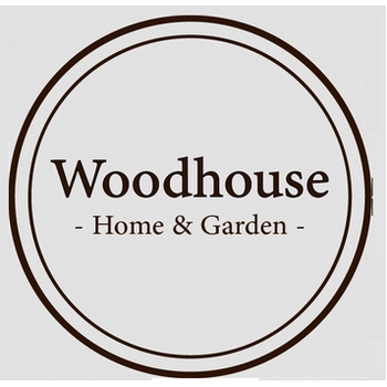 Logo black writing on a grey background, for a furniture shop, woodhouse home and garden