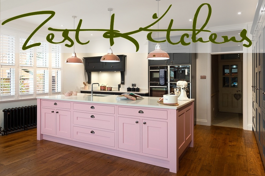 a kitchen island painted pink. kitchens in Northampton. 