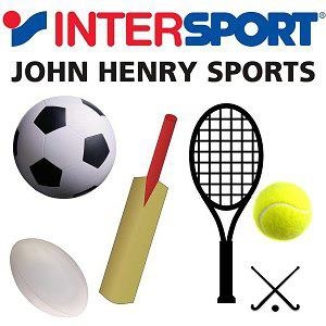 logo for John Henry sports showing a footbal, a cricket bat, a tennis raquet and a rugby ball.