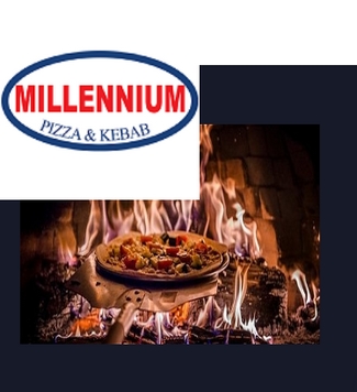 image of pizza in oven, logo for millennium  Wellingborough road Northampton