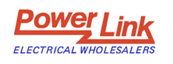 logo, red writing on a white background saying power link electrical wholesalers