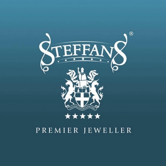 Steffans jewellers Northampton logo, white writing on a blue background.