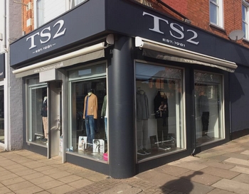 outside of a shop, TS2 menwear on Wellingborough road Northampton