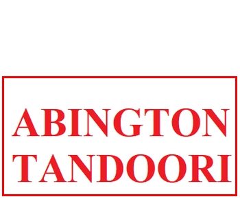 logo red writing on a white background saying Abington tandoori