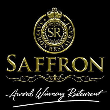 logo, gold writing on a black background saying saffron restaurant in Northampton